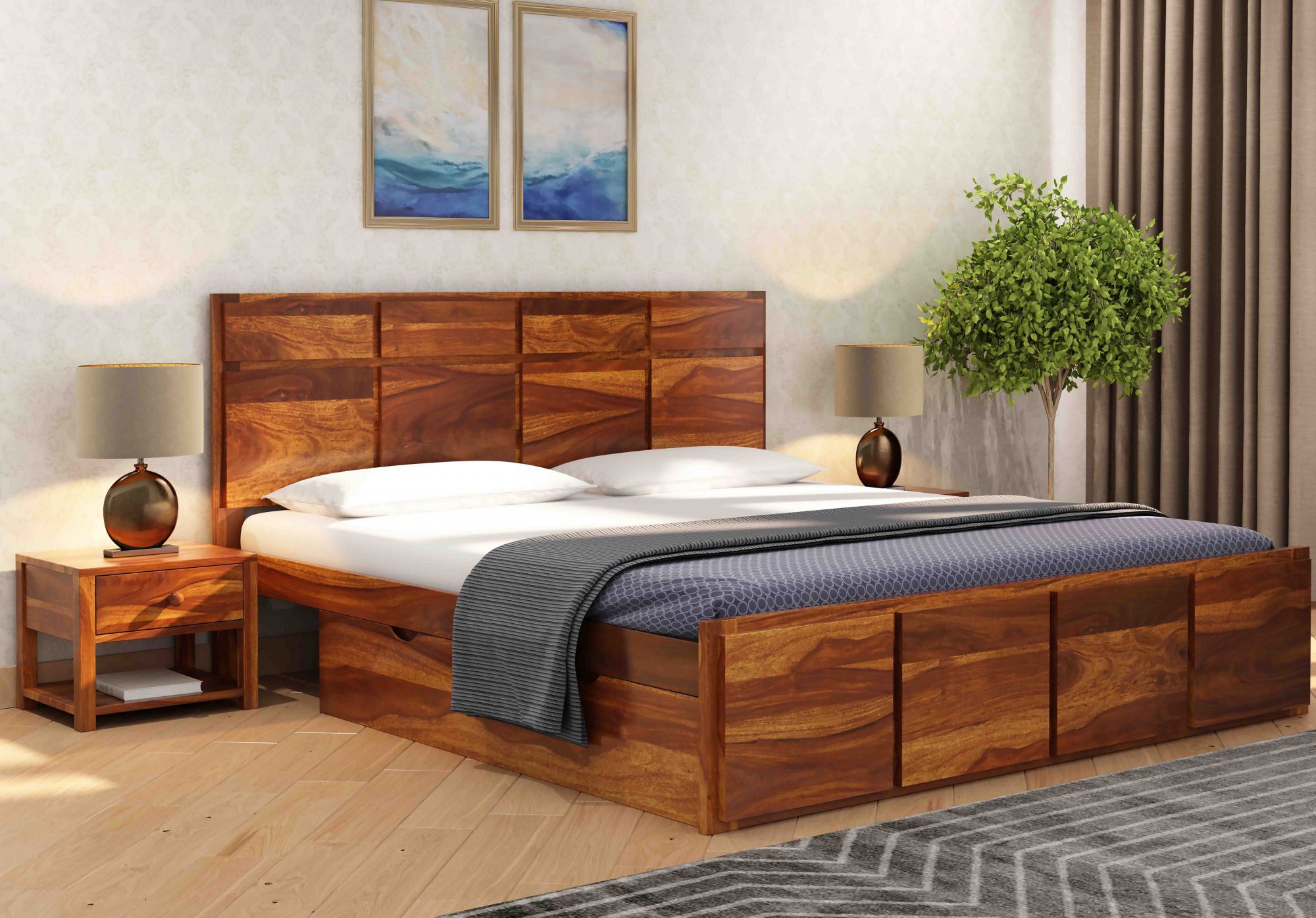 Wood Bed With Side Storage